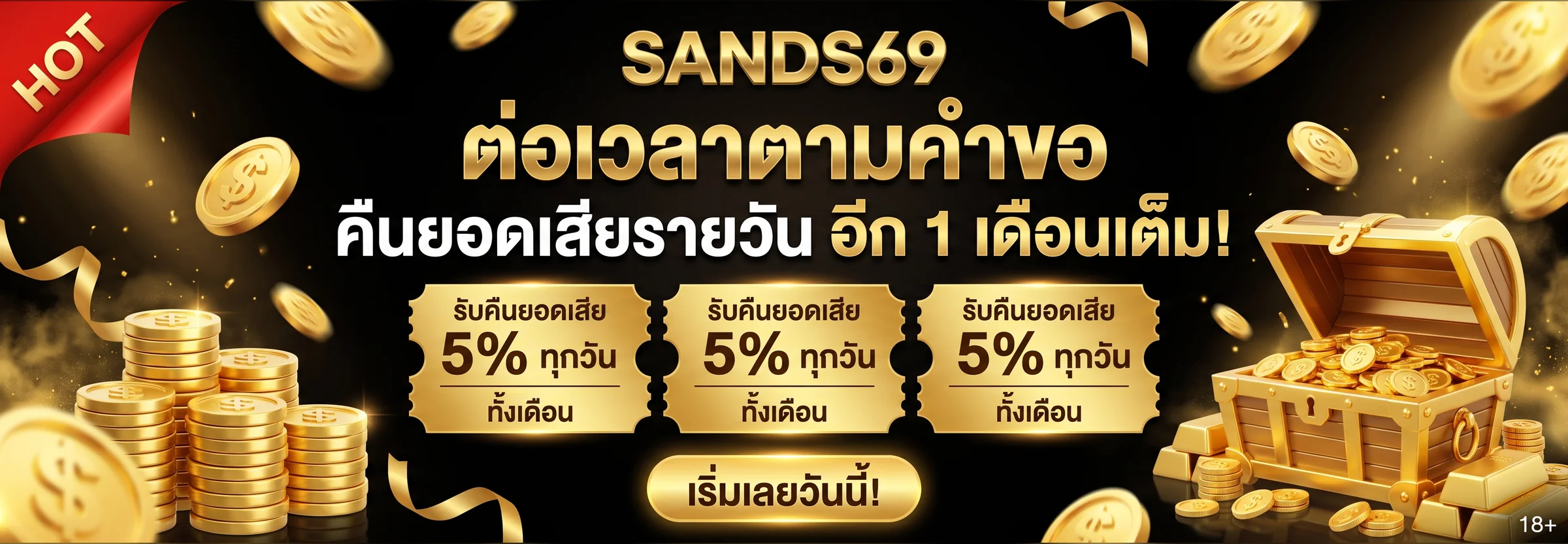 Sands69 คืนยอดเสียรายวัน 5% ทุกวันทั้งเดือน